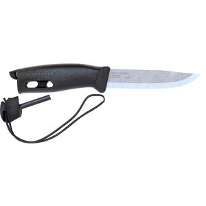 Cuchillo Morakniv Companion Spark negro con hoja de acero 12C27 (inox) de 10.4 cm y empuñadura de Caucho de 13.4 cm