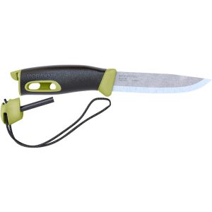 Cuchillo Morakniv Companion Spark verde con hoja de acero 12C27 (inox) de 10.4 cm y empuñadura de Caucho de 13.4 cm