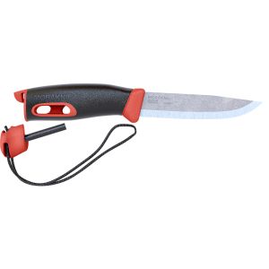 Cuchillo Morakniv Companion Spark rojo con hoja de acero 12C27 (inox) de 10.4 cm y empuñadura de Caucho de 13.4 cm