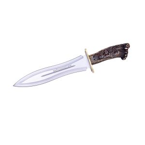 Muela Cuchillo PODENQUERO-GV hoja de acero MoVa de 26 cm y empuñadura de asta tallado.