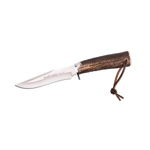Muela Cuchillo de caza POINTER-13A con hoja de acero inoxidable MoVa de 13 cm y empuñadura de asta de ciervo.