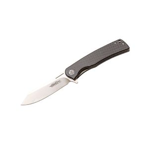 Navaja de rescate JKR PRO 10.008 con hoja de acero D2 de 9 cm y empuñadura de Acero inoxidable con fibra de carbono de 10,3 cm.
