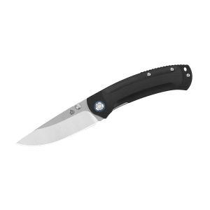 Navaja QSP COPPERHEAD G-10 Satinado/STW QS109-A1 Negro con hoja de acero SANDVIK 14C28N, Satinado/Stonewash de 8,9 cm y empuñadura de G-10 negro de 12,1 cm