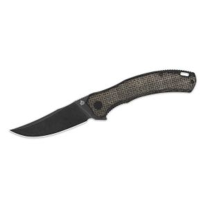 Navaja QSP WALRUS ROUGH Micarta STW Negro QS151-B2 Dark Marrón con hoja de acero D2, Lavado a la piedra en negro de 8,6 cm y empuñadura de Micarta rugosa marrón oscuro de 12 cm