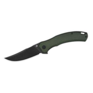 Navaja QSP WALRUS Micarta STW Negro QS151-C2 Verde con hoja de acero D2, Lavado a la piedra en negro de 8,6 cm y empuñadura de Micarta verde de 12 cm