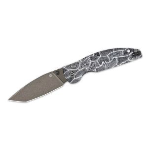Navaja QSP TURTLE PUNK G-10 CHAMP QS158-B2 Negro/Blanco con hoja de acero 14C28N, CHAMPAGNE CERAMIC COATED de 8,8 cm y empuñadura de G-10 negro/blanco de 11,5 cm