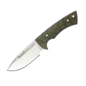 Muela Cuchillo Rhino RHINO-10SV.G hoja de acero Sandvik 14C28N de 10 cm y empuñadura de micarta verde.