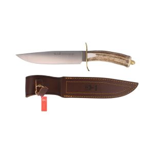 Muela Cuchillo de caza SARRIO-19A hoja de acero inoxidable MoVa de 19 cm y empuñadura de asta de ciervo.