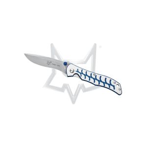 Navaja italiana FOX T1/2 BLUE con hoja de acero 440C de 8 cm y empuñadura de 10,5 cm de aluminio anodizado de grado espacial