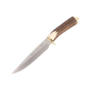 Muela Cuchillo de caza TEJON-16 hoja de acero inoxidable MoVa de 16 cm y empuñadura de asta de ciervo.