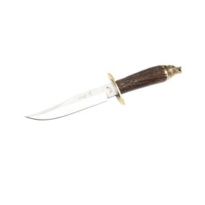 Muela Cuchillo WOLF-16A hoja de acero MoVa de 16 cm y empuñadura de asta de ciervo.