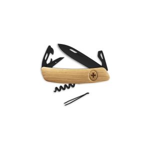 Navaja multiusos suiza Swiza D03 ALLBLACK, Roble con hoja de acero 440C de 75.cm. Bloqueo por liner-lock con botón y once usos diferentes