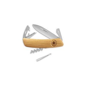 Navaja multiusos suiza Swiza D03 Allmatt - Roble con hoja de acero 440C de 75.cm. Bloqueo por liner-lock con botón y once usos diferentes