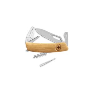 Navaja multiusos suiza Swiza SH03 Quita garrapatas Allmatt - Roble con hoja de acero 440C de 75.cm. Bloqueo por liner-lock con botón y diez usos diferentes