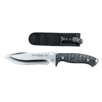 Cuchillo Scorpion 2.0 de J&V con hoja de acero MoVa 1.4116 de 15.6 cm con empuñadura de micarta negra de 11.9 m