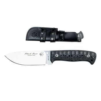 Cuchillo Black Bear de J&V con hoja de acero MoVa MV-58 de 11 cm con empuñadura de micarta negra de 12 cm