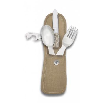Set de cubiertos de camping con funda que incluye abrelatas, cuchillo, tenedor y cuchara Ref. 33041