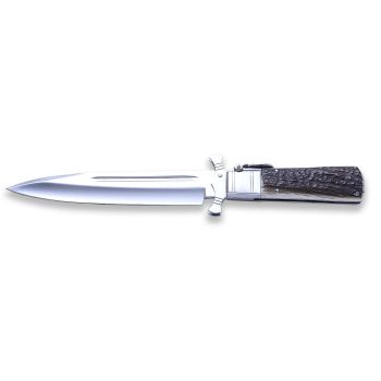 Cuchillo plegable familia Expósito con hoja de acero Molibdeno Vanadio de 18 cm y empuñadura de asta de ciervo con funda de piel PL-75/CV